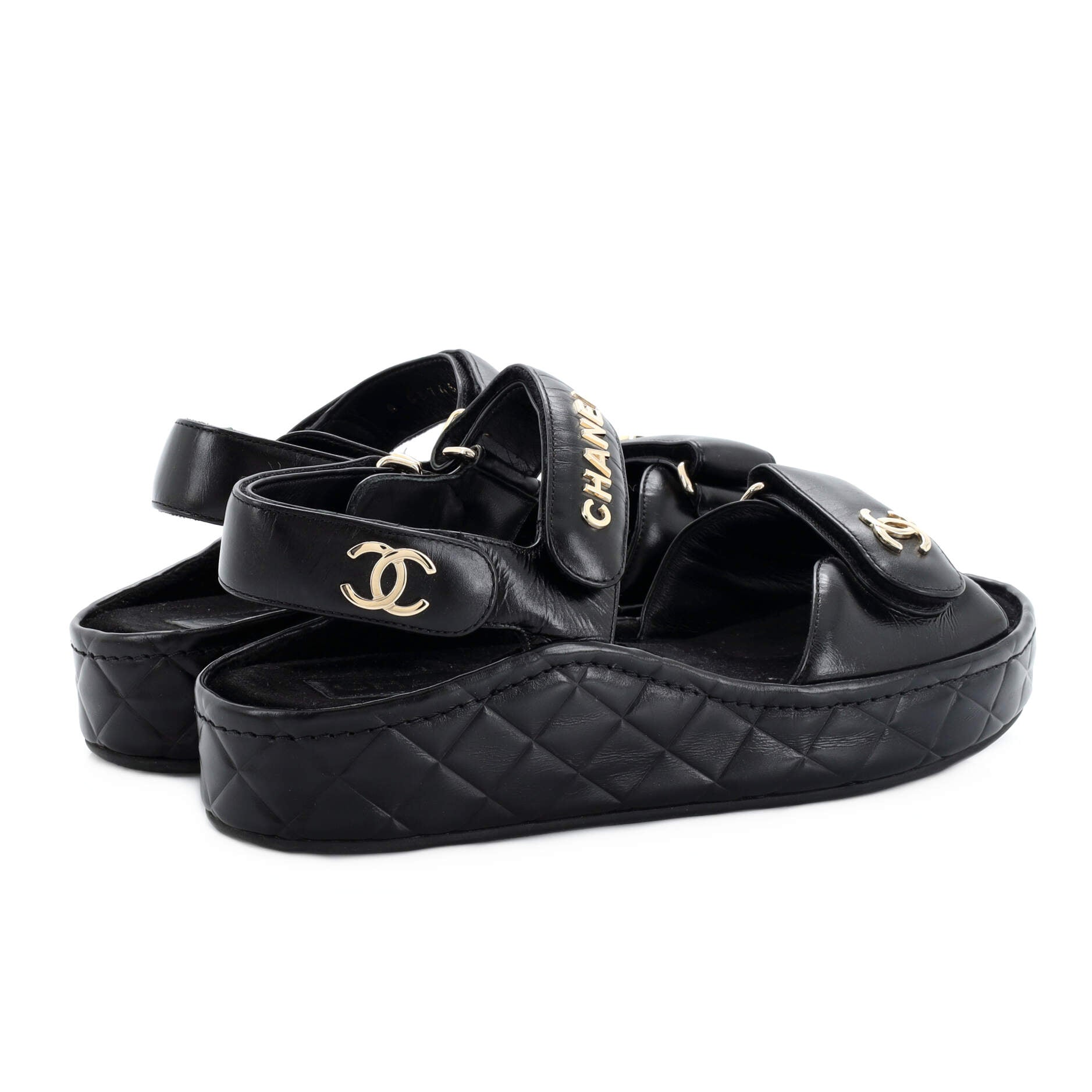 Women's Logo Velcro Strap Wedge Sandals Quilted Leather