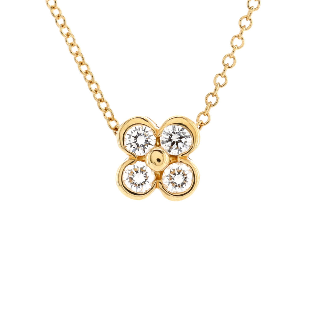 Flower Pendant Necklace 18K Yellow Gold with Diamonds