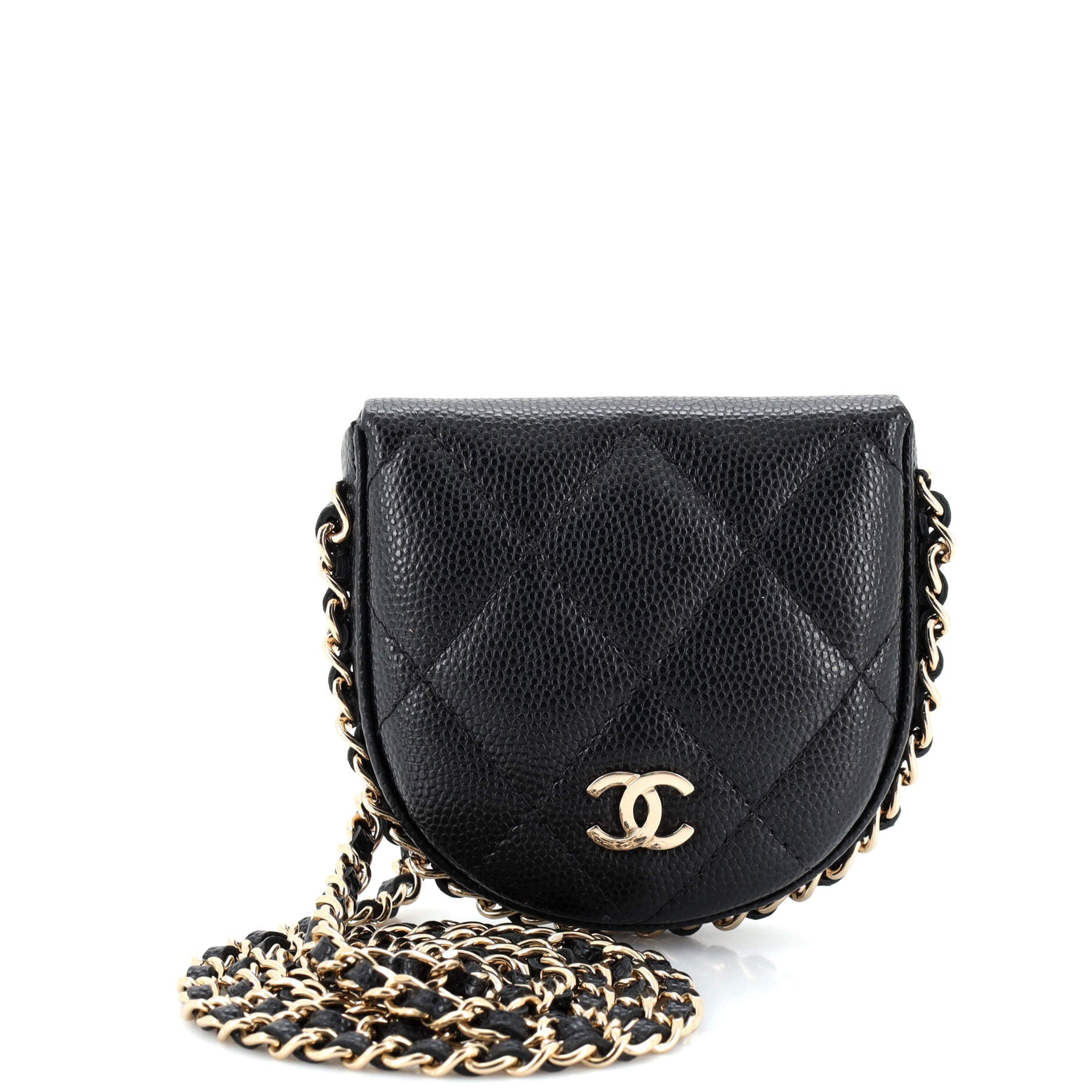 Chain Around Coin Purse with Chain Quilted Caviar Mini