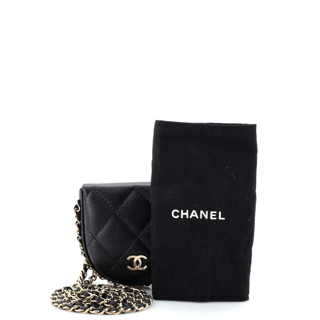 Chain Around Coin Purse with Chain Quilted Caviar Mini