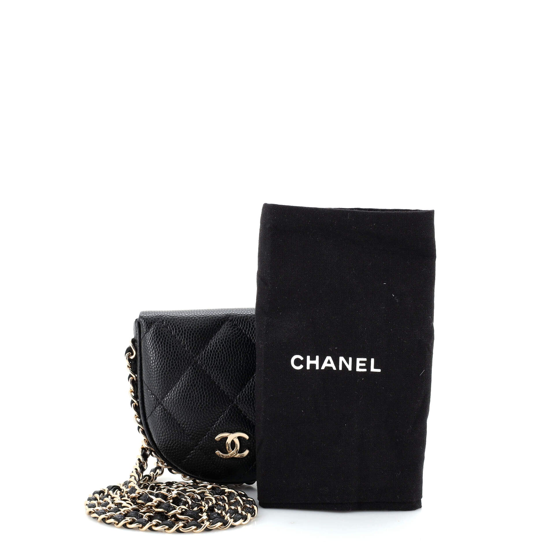 Chain Around Coin Purse with Chain Quilted Caviar Mini