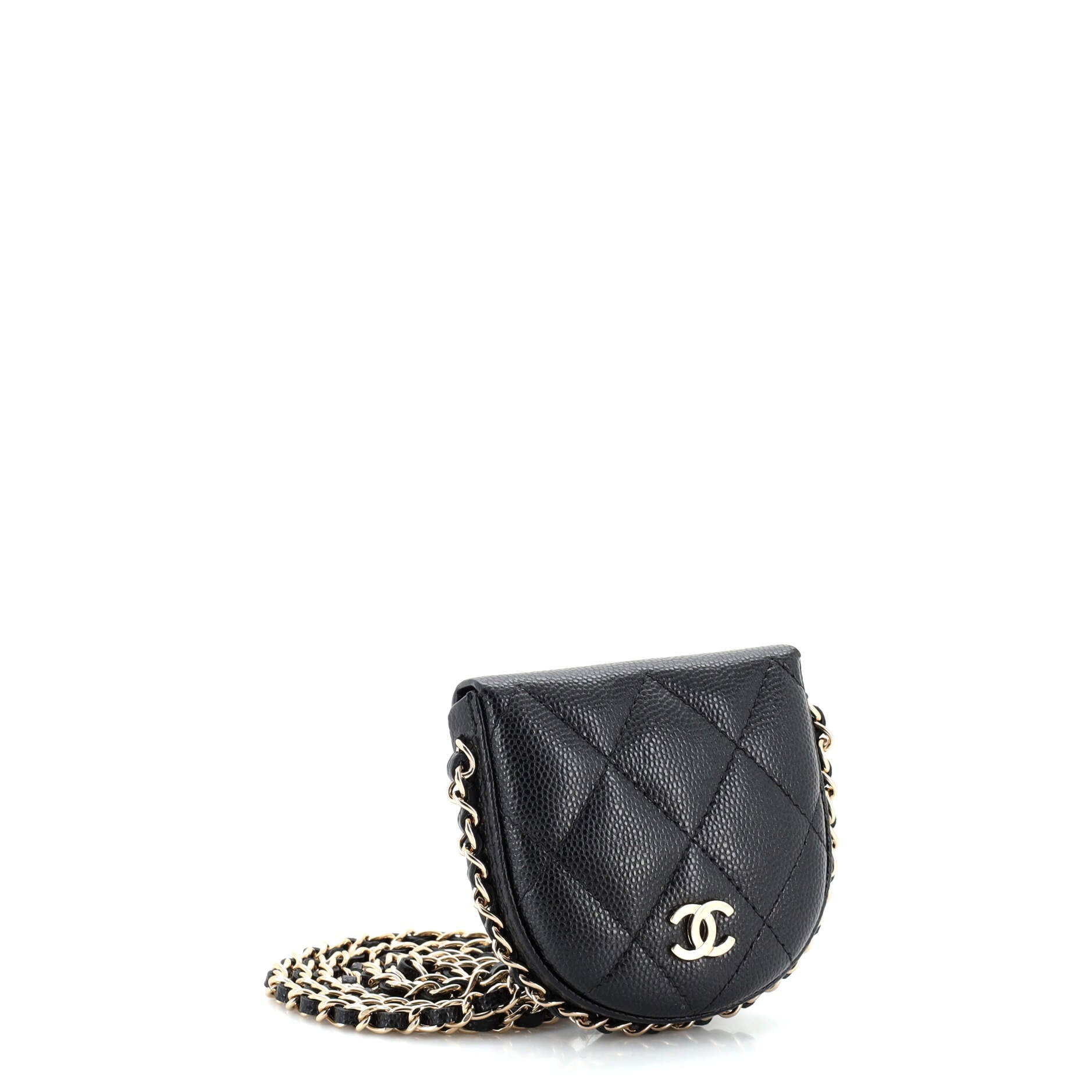 Chain Around Coin Purse with Chain Quilted Caviar Mini