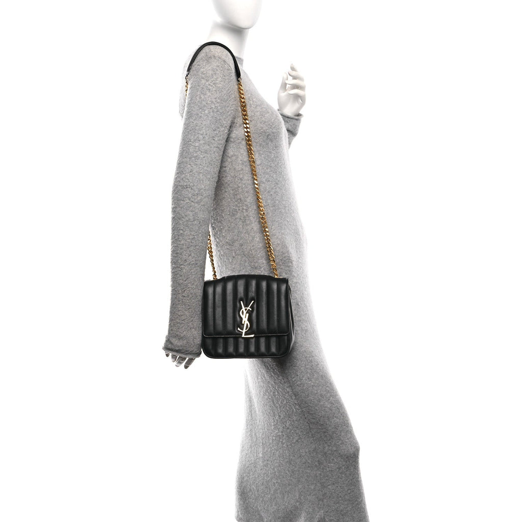 Lambskin Matelasse Monogram Medium Vicky Chain Bag Black
