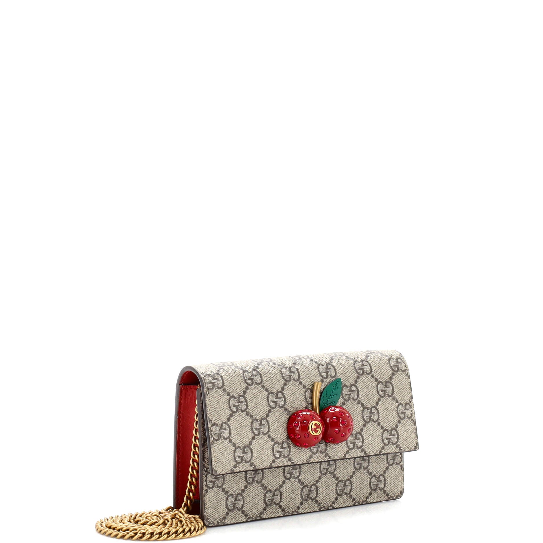 Cherries Wallet on Chain GG Coated Canvas Mini