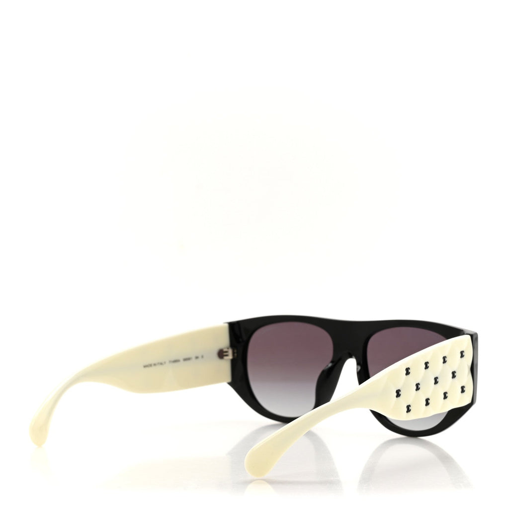 Acetate Quilted CC Pilot Sunglasses 71465 White Black