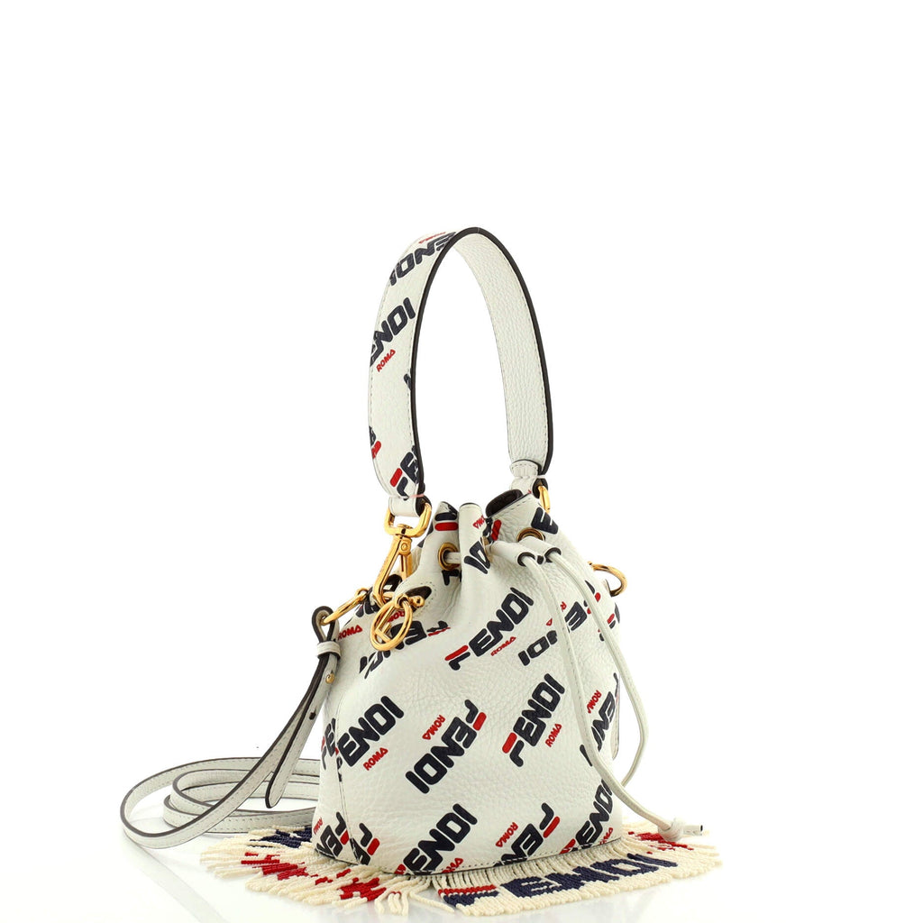 Mania Logo Mon Tresor Bucket Bag Printed Leather with Beaded Fringe Mini