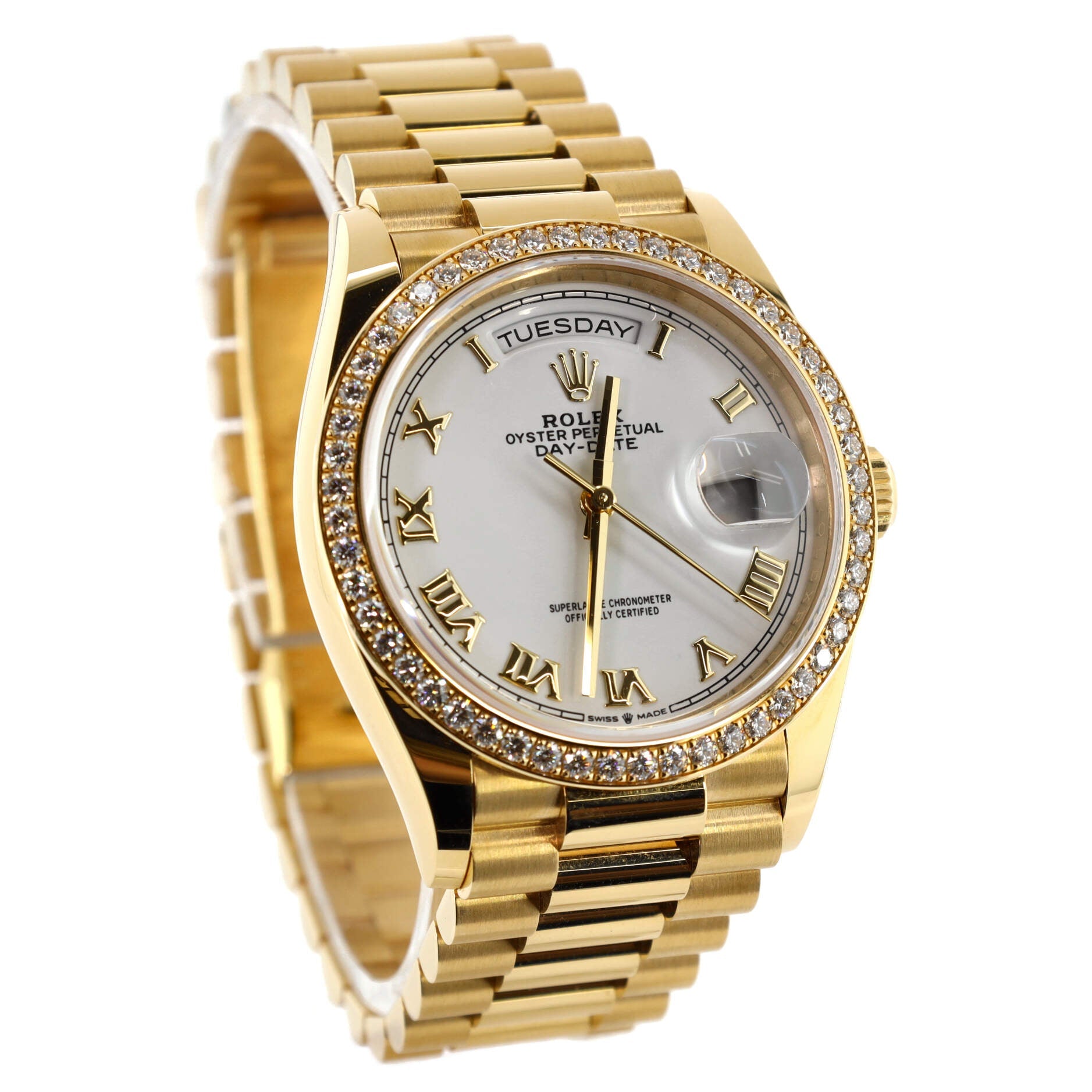 Oyster Perpetual President Day-Date Automatic Watch Yellow Gold with Diamond Bezel 36