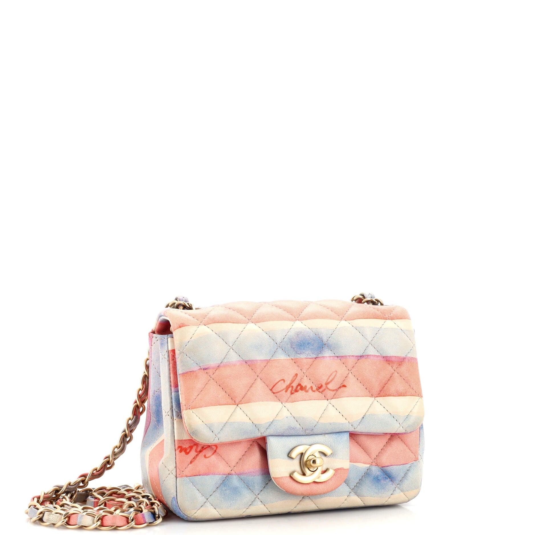 Square Classic Single Flap Bag Watercolor Printed Quilted Lambskin Mini