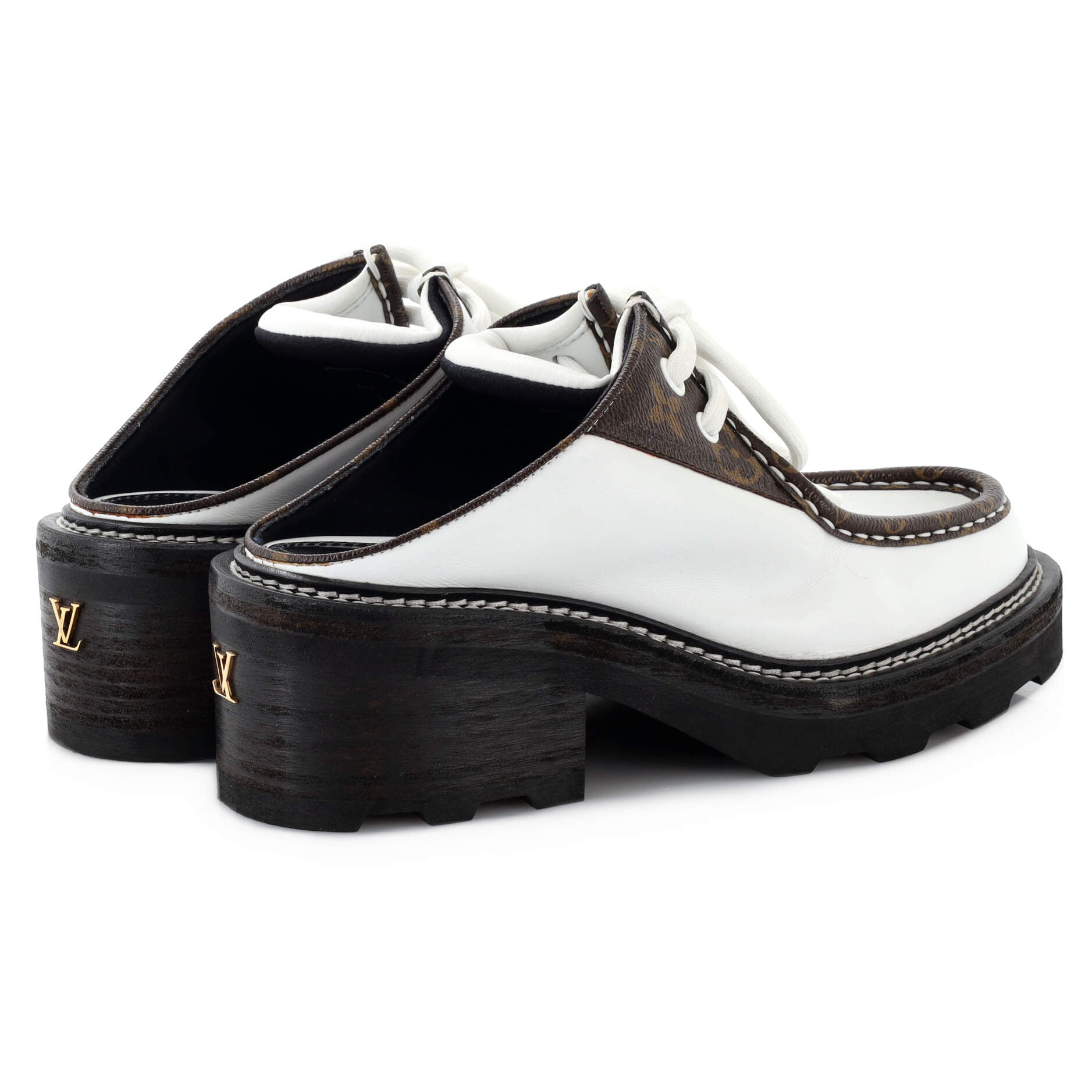 Women's LV Beaubourg Open Back Platform Derby Shoes Leather with Monogram Canvas