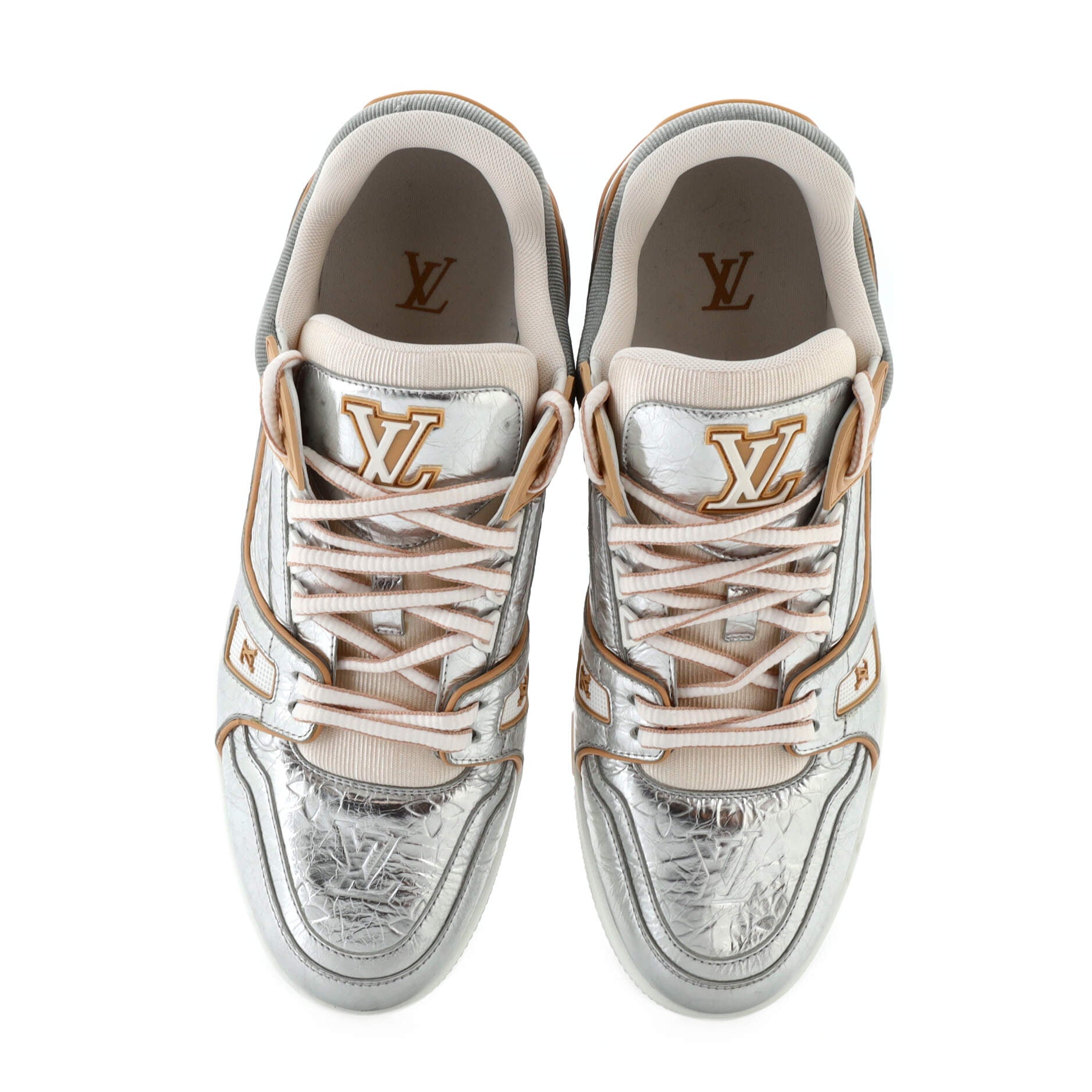 Men's LV Trainer Sneakers Monogram Embossed Metallic Leather