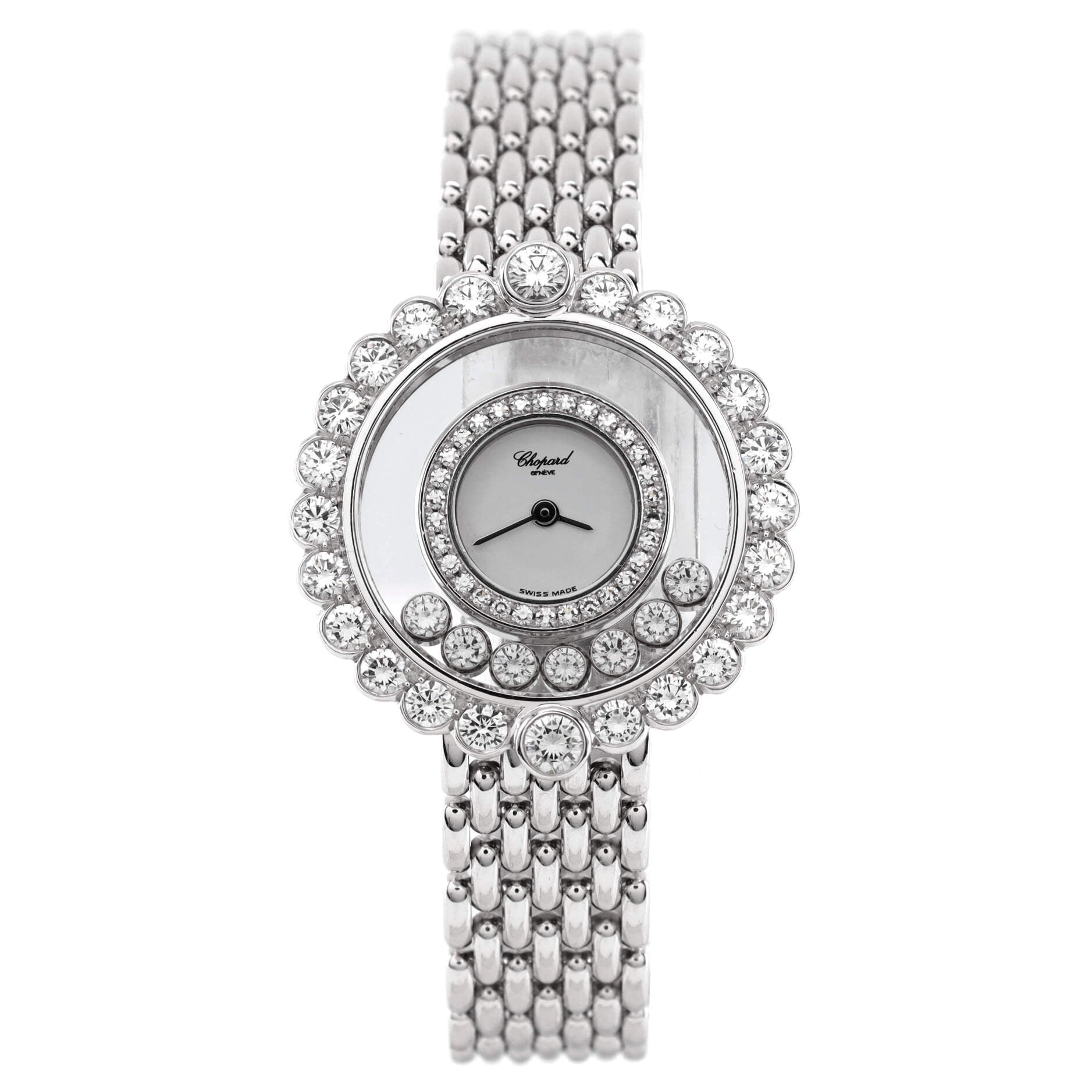 Happy Diamonds Quartz Watch White Gold with Diamond Bezel and Floating Diamonds 26