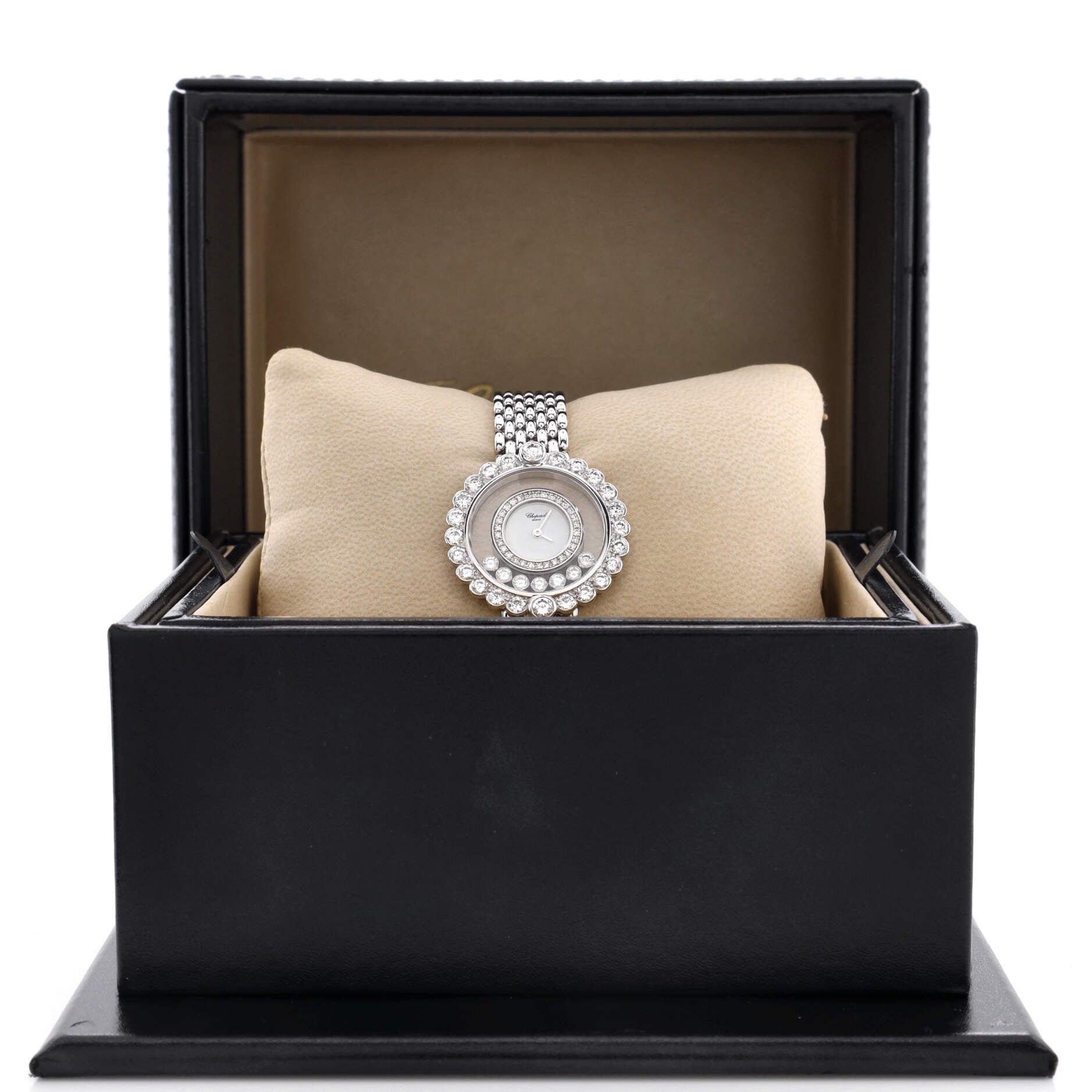 Happy Diamonds Quartz Watch White Gold with Diamond Bezel and Floating Diamonds 26