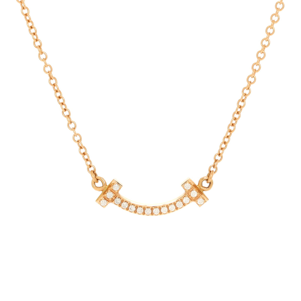 T Smile Pendant Necklace 18K Rose Gold with Diamonds Mini