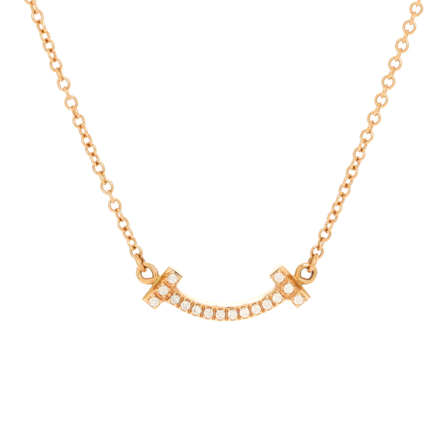T Smile Pendant Necklace 18K Rose Gold with Diamonds Mini