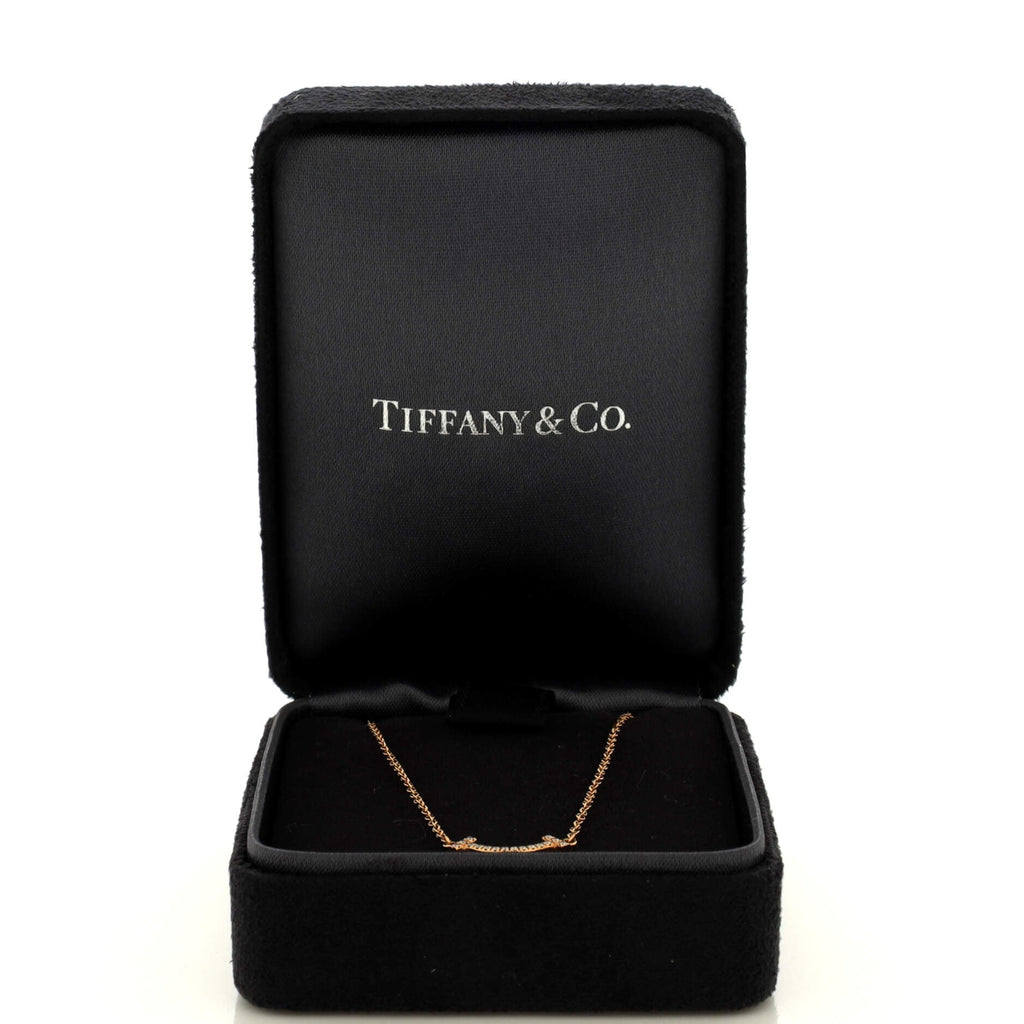 T Smile Pendant Necklace 18K Rose Gold with Diamonds Mini