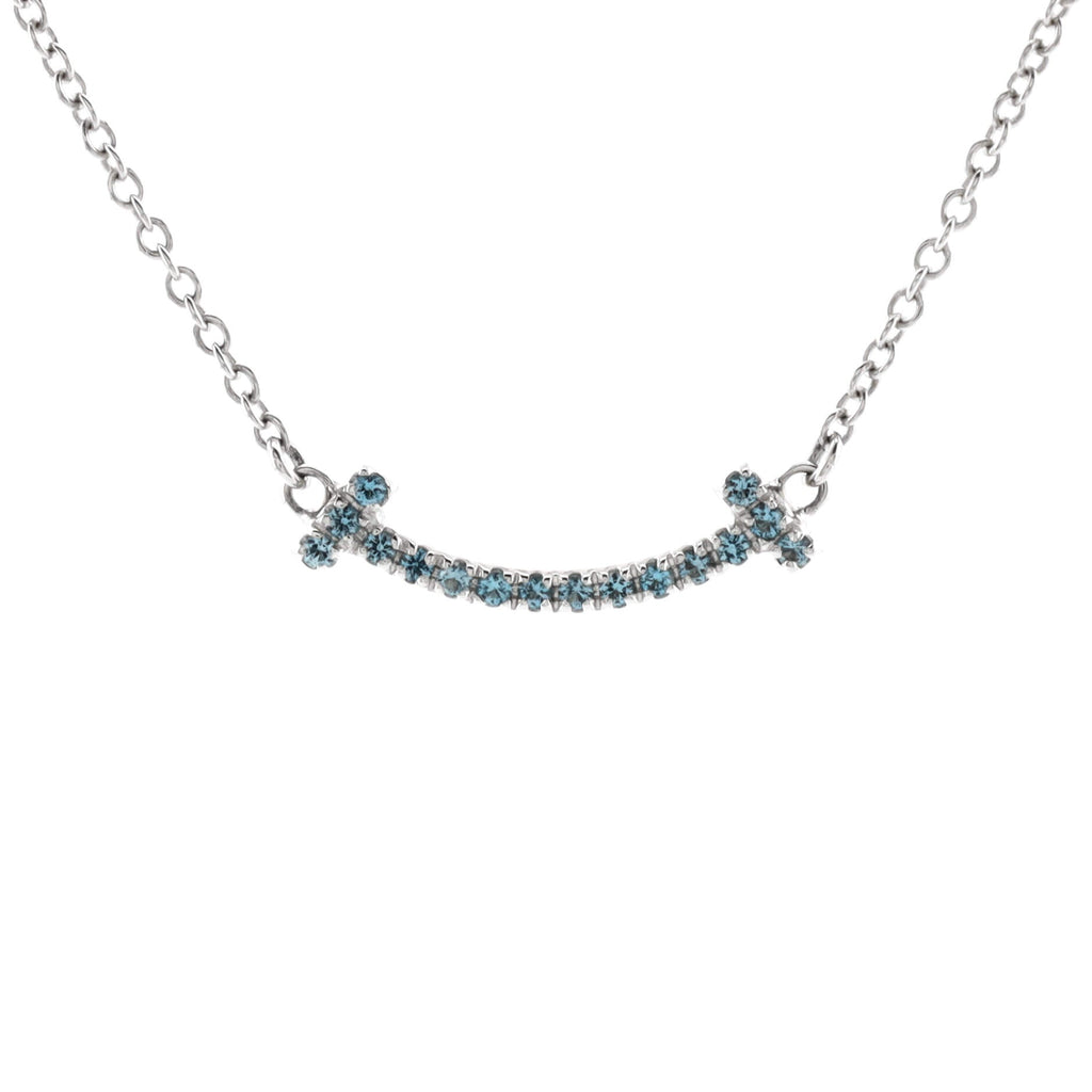 T Smile Pendant Necklace 18K White Gold with Blue Topaz Mini