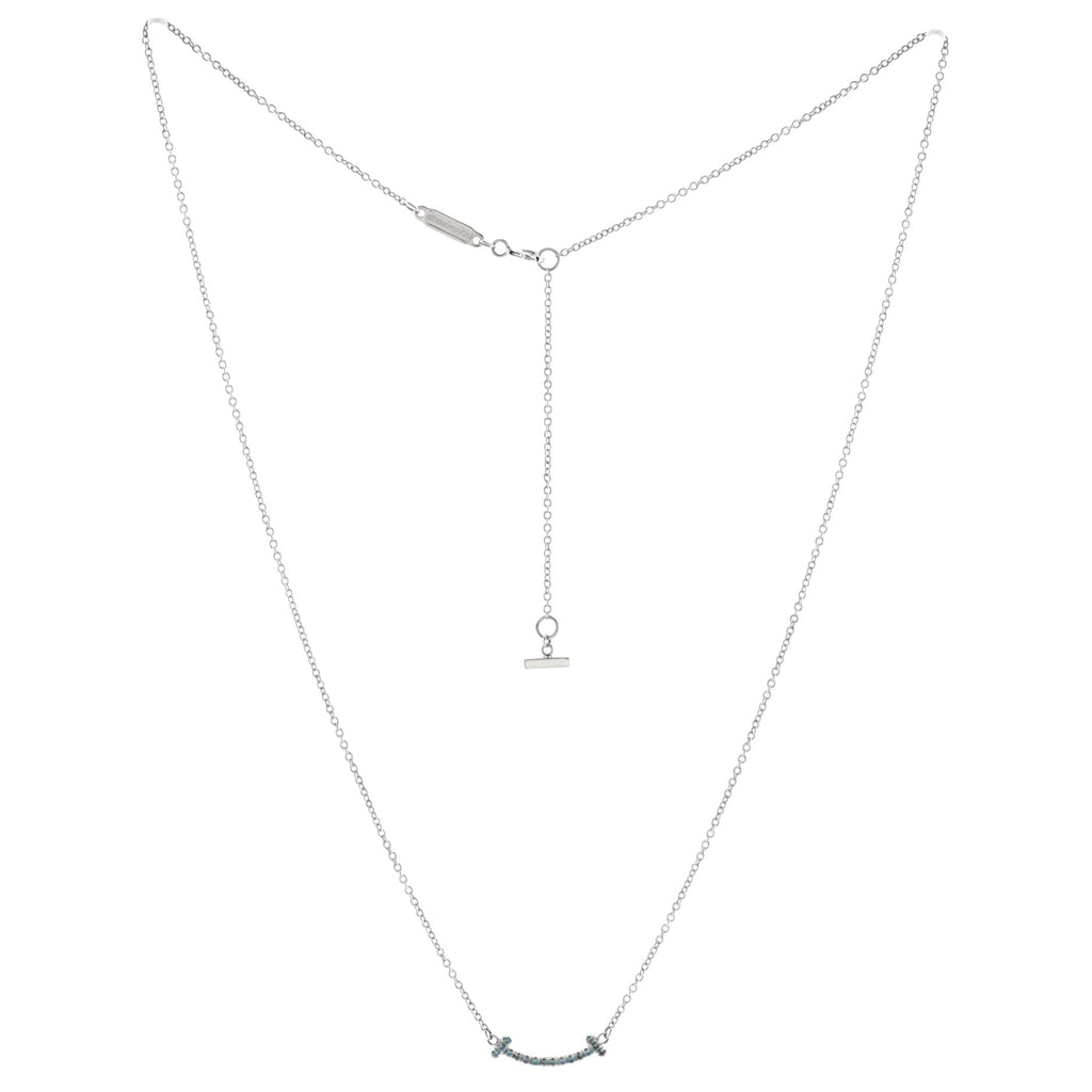 T Smile Pendant Necklace 18K White Gold with Blue Topaz Mini