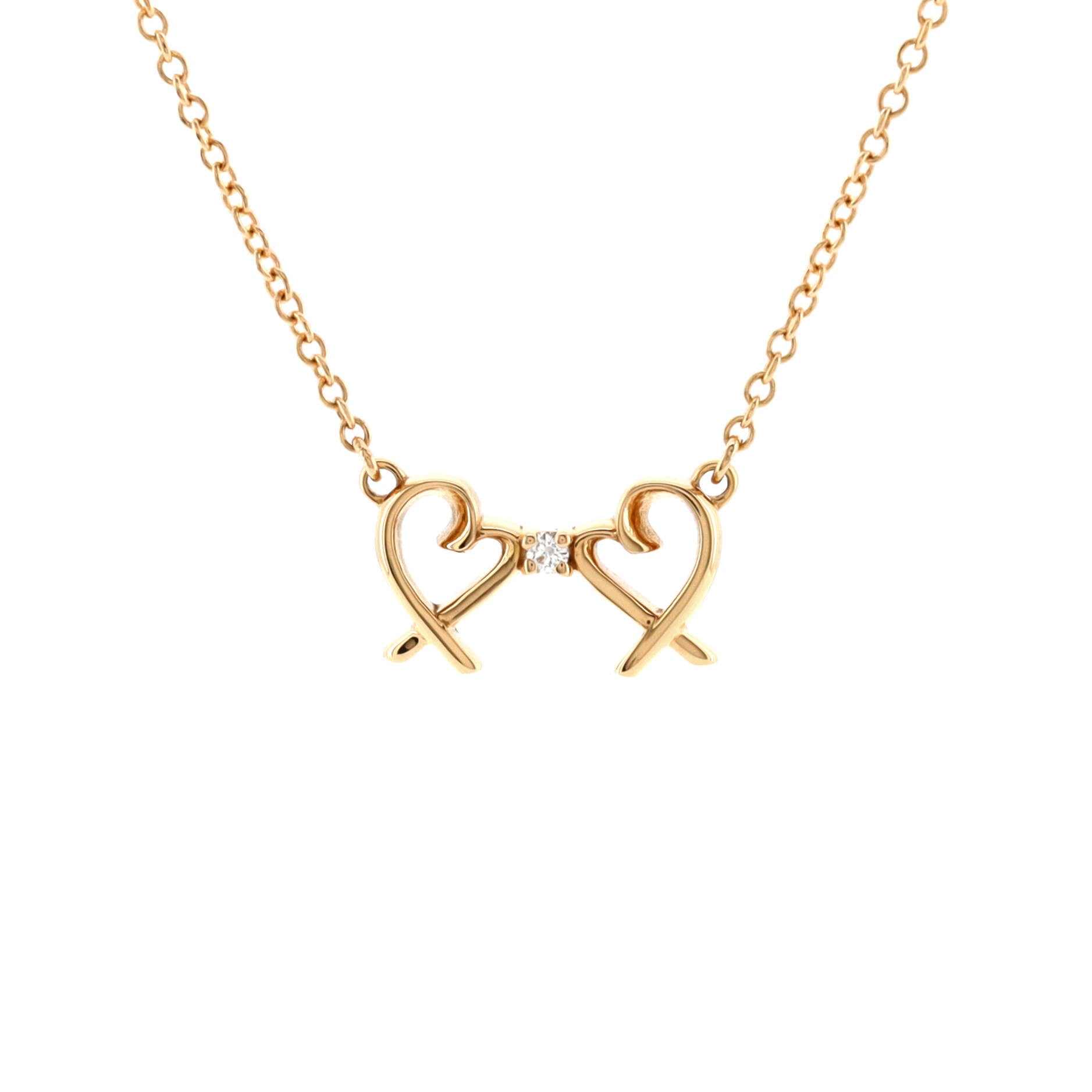 Double Loving Heart Pendant Necklace 18K Rose Gold with Diamond
