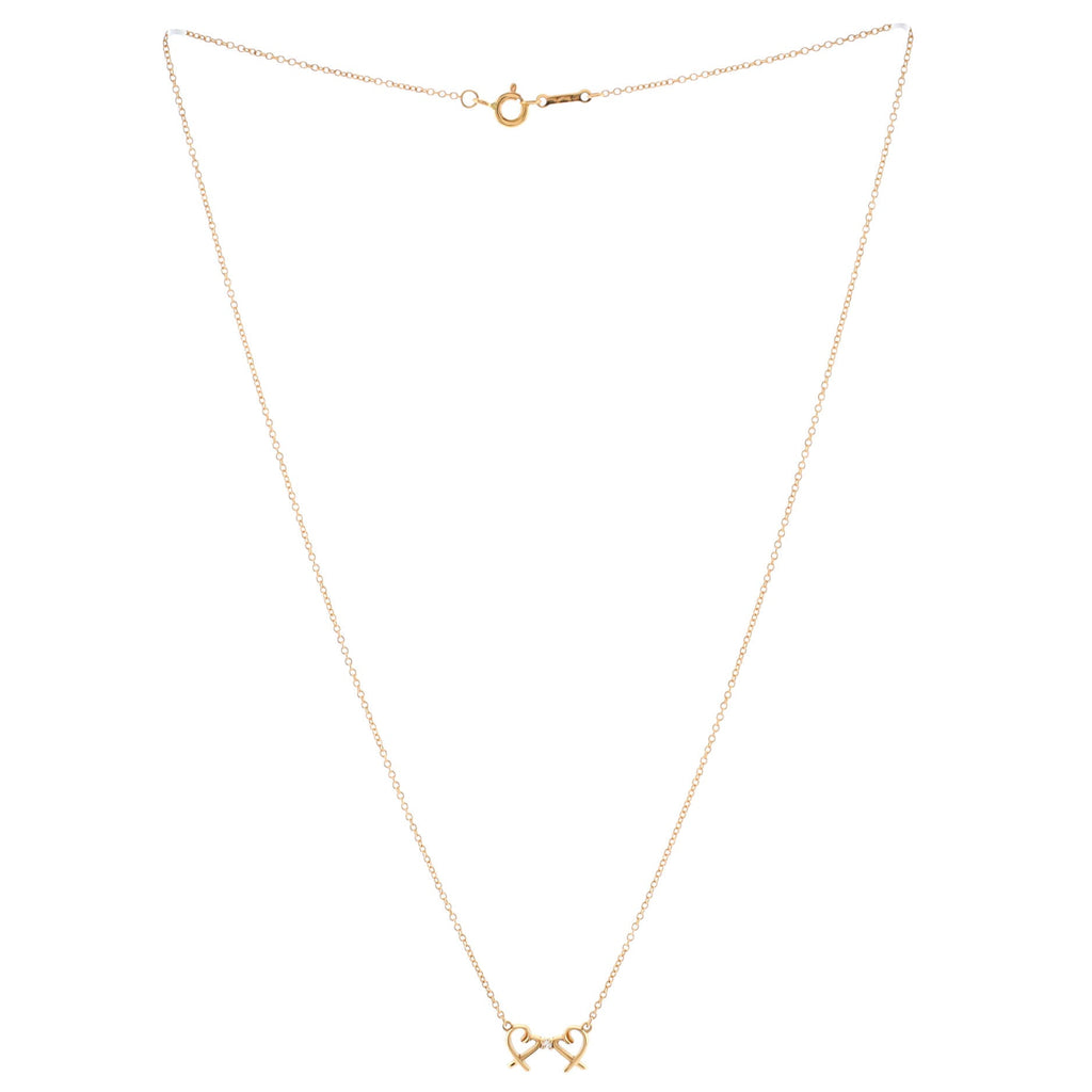Double Loving Heart Pendant Necklace 18K Rose Gold with Diamond