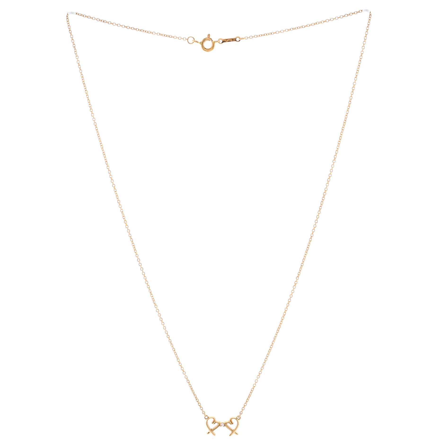 Double Loving Heart Pendant Necklace 18K Rose Gold with Diamond