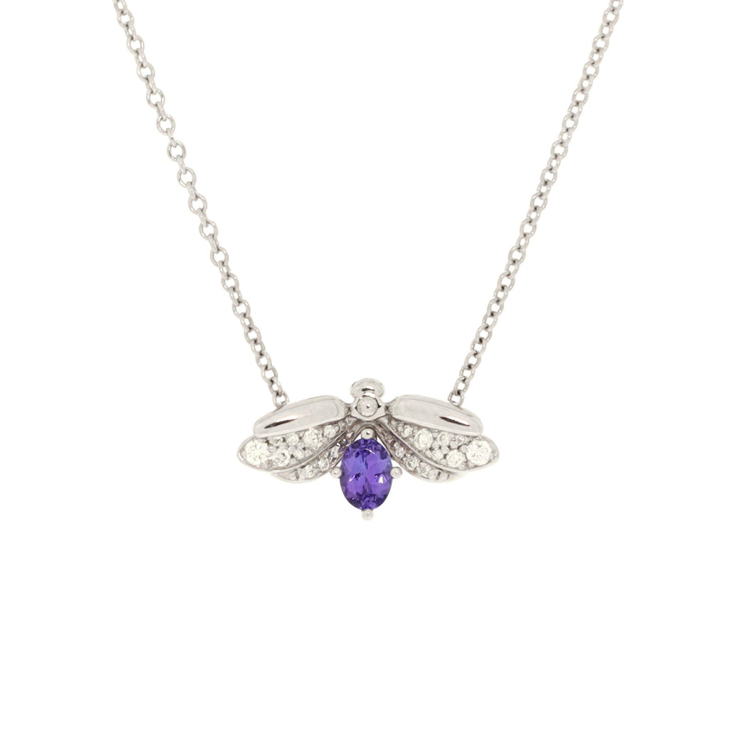 Paper Flowers Firefly Pendant Necklace Platinum with Diamonds and Tanzanite Small