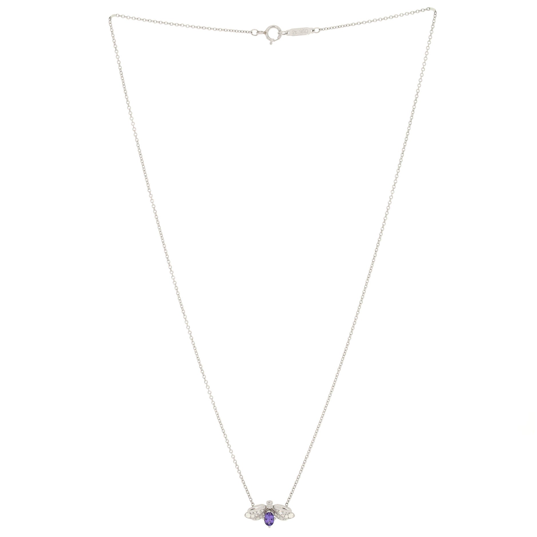 Paper Flowers Firefly Pendant Necklace Platinum with Diamonds and Tanzanite Small