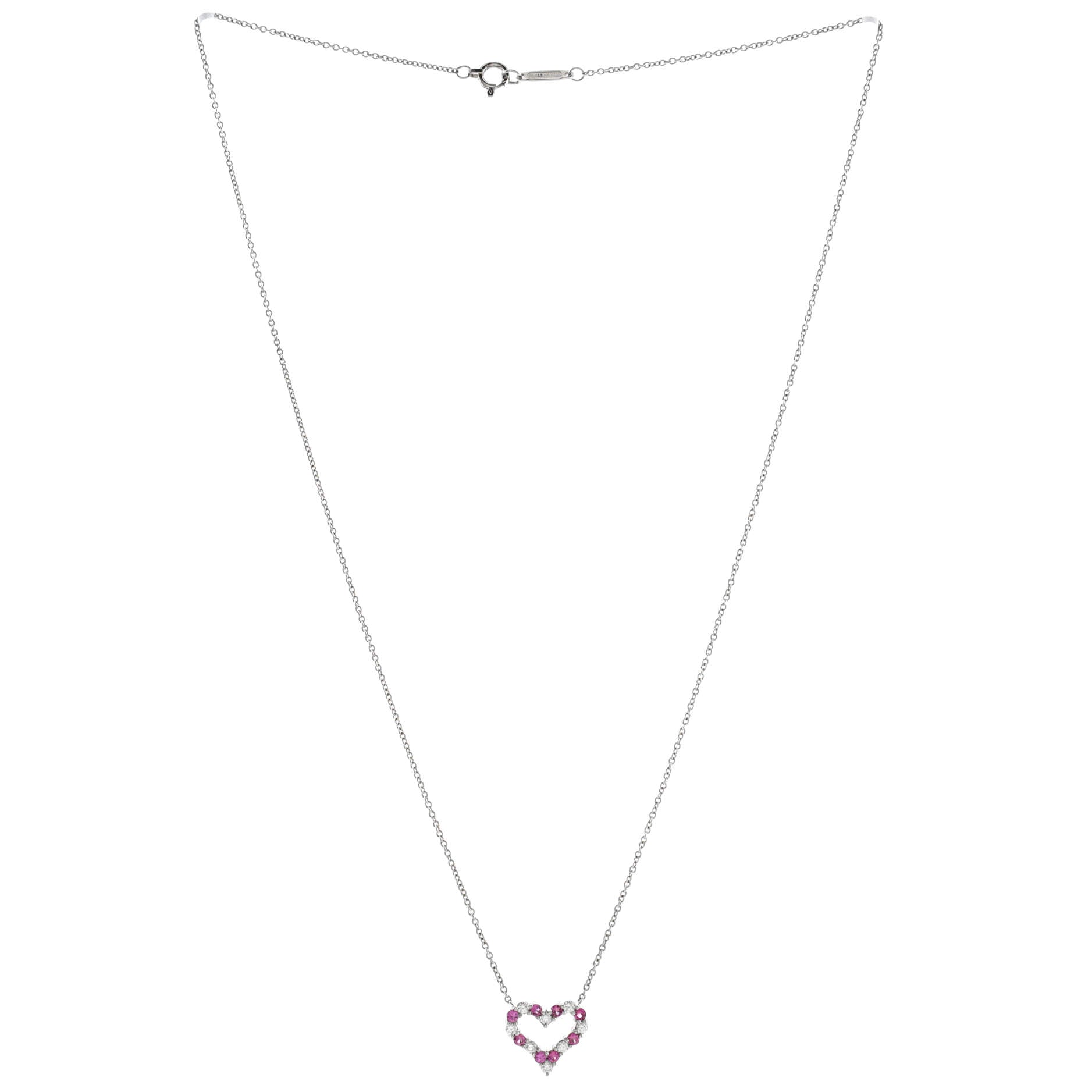 Sentimental Heart Pendant Necklace Platinum with Diamonds and Pink Sapphires Mini