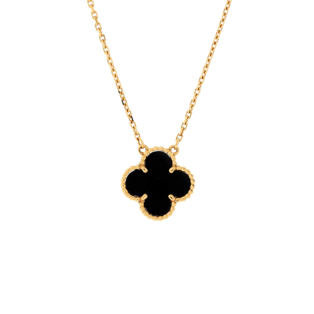 Vintage Alhambra Pendant Necklace 18K Yellow Gold and Onyx