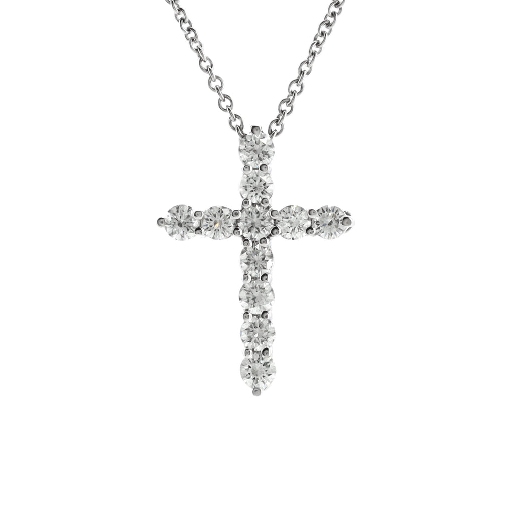 Cross Pendant Necklace Platinum and Diamonds Small