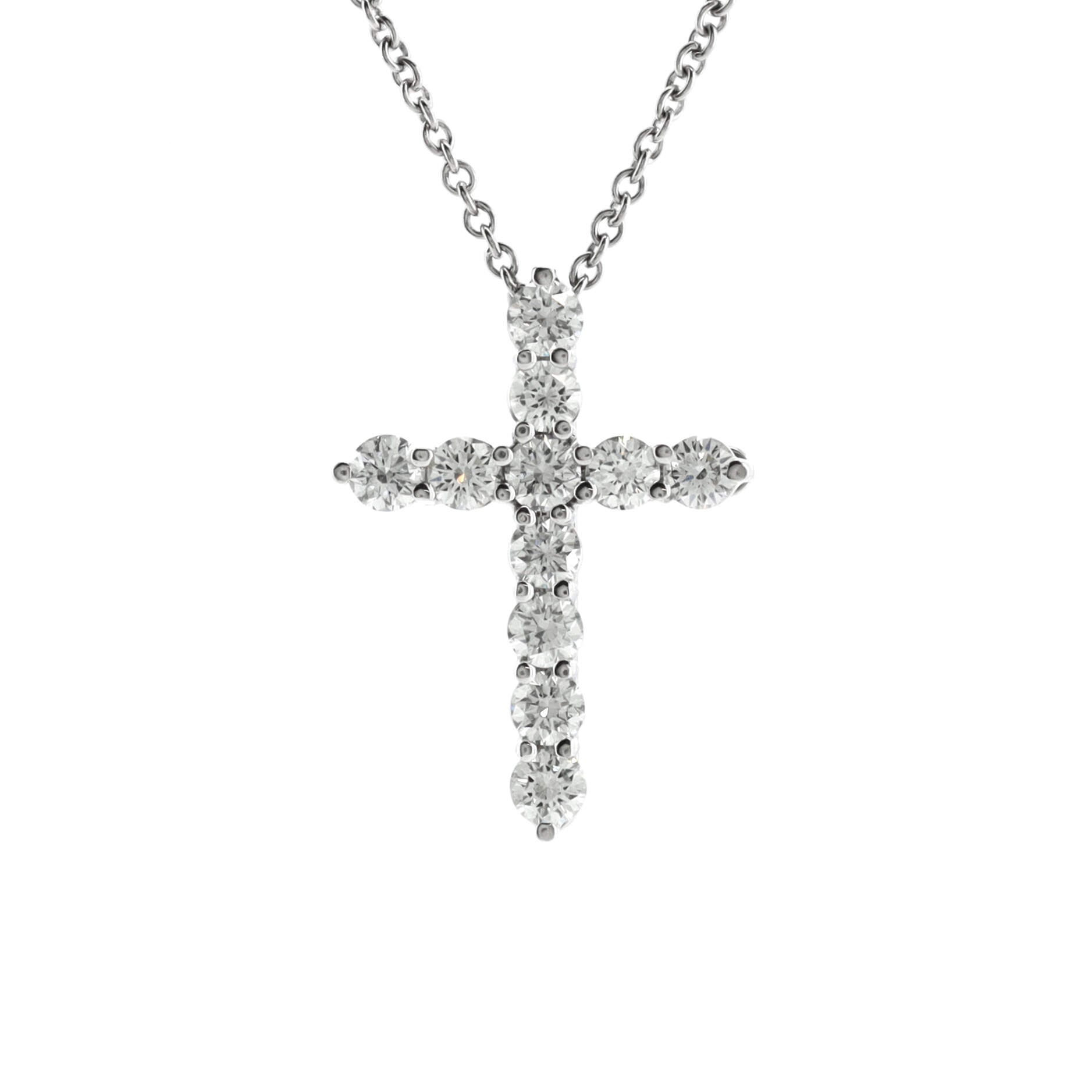 Cross Pendant Necklace Platinum and Diamonds Small