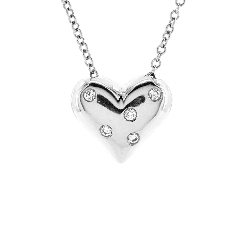 Etoile Heart 5 Diamond Pendant Necklace 18K White Gold with Platinum and Diamonds