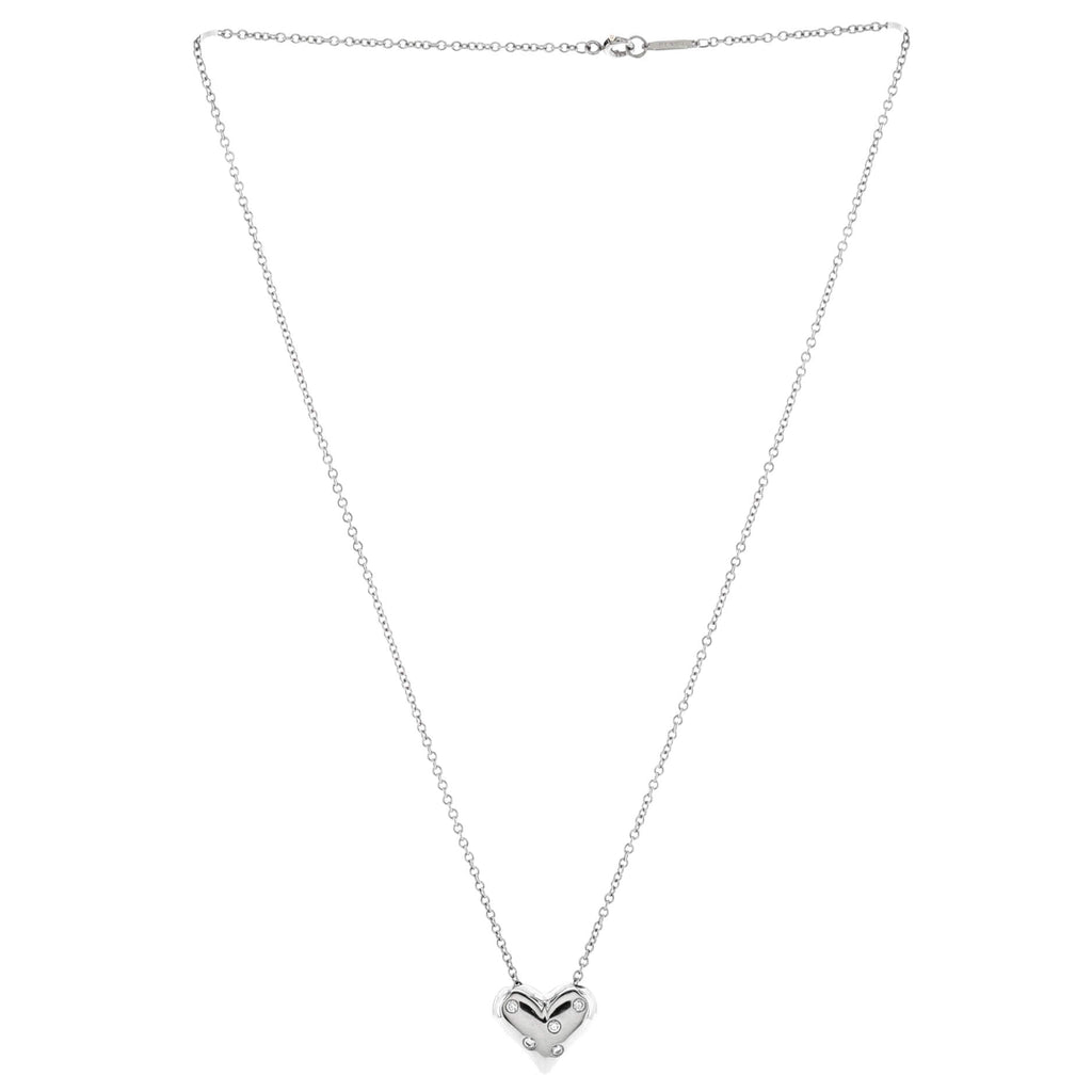 Etoile Heart 5 Diamond Pendant Necklace 18K White Gold with Platinum and Diamonds