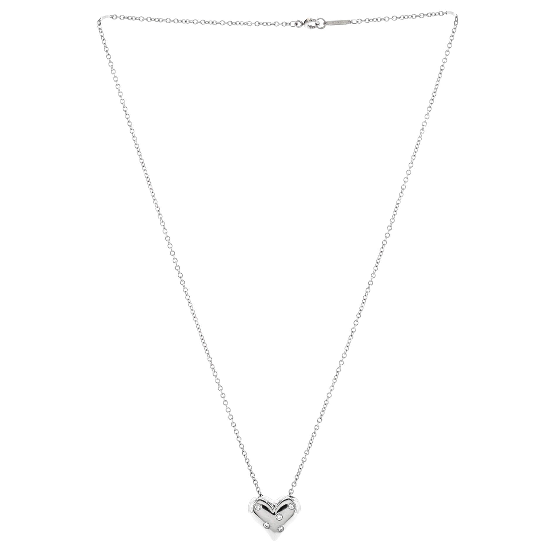 Etoile Heart 5 Diamond Pendant Necklace 18K White Gold with Platinum and Diamonds