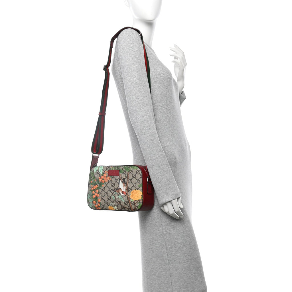 GG Supreme Monogram Tian Web Camera Bag Beige Multicolor Red