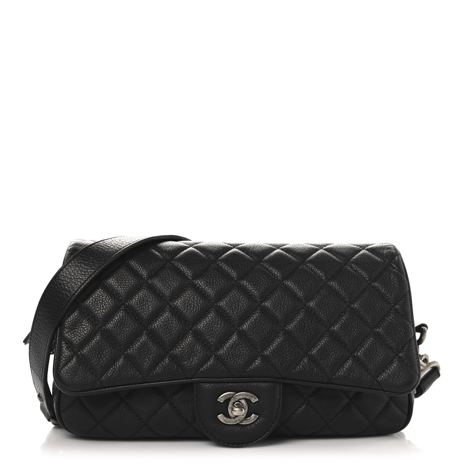 Grained Calfskin Quilted Medium Casual Rock Flap Black