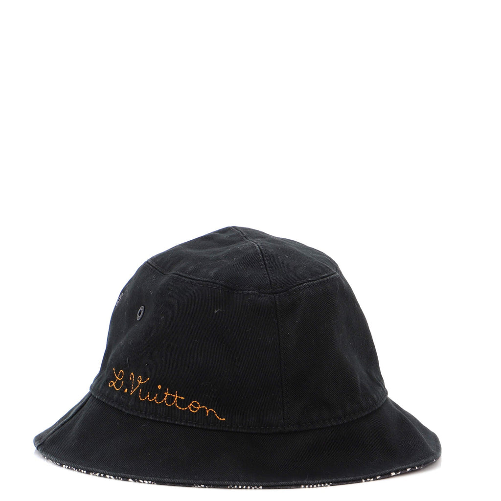 Reversible Bucket Hat Distorted Damier Cotton