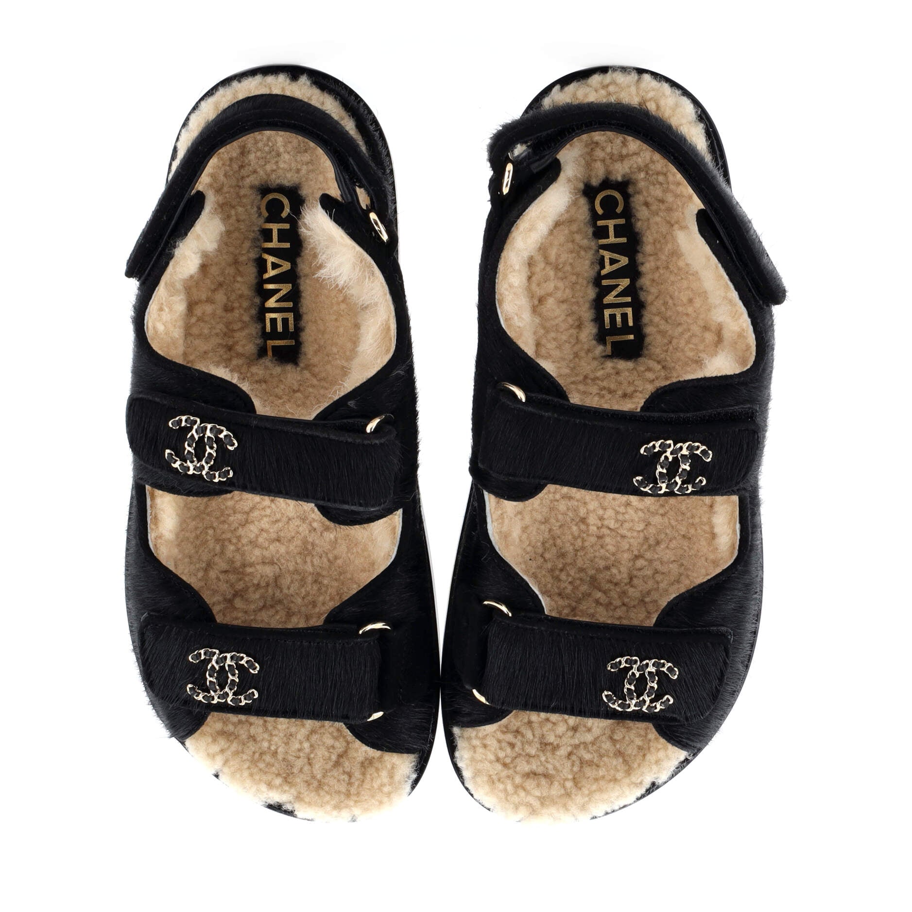 Women's Velcro Dad Sandals Calf Hair and Shearling