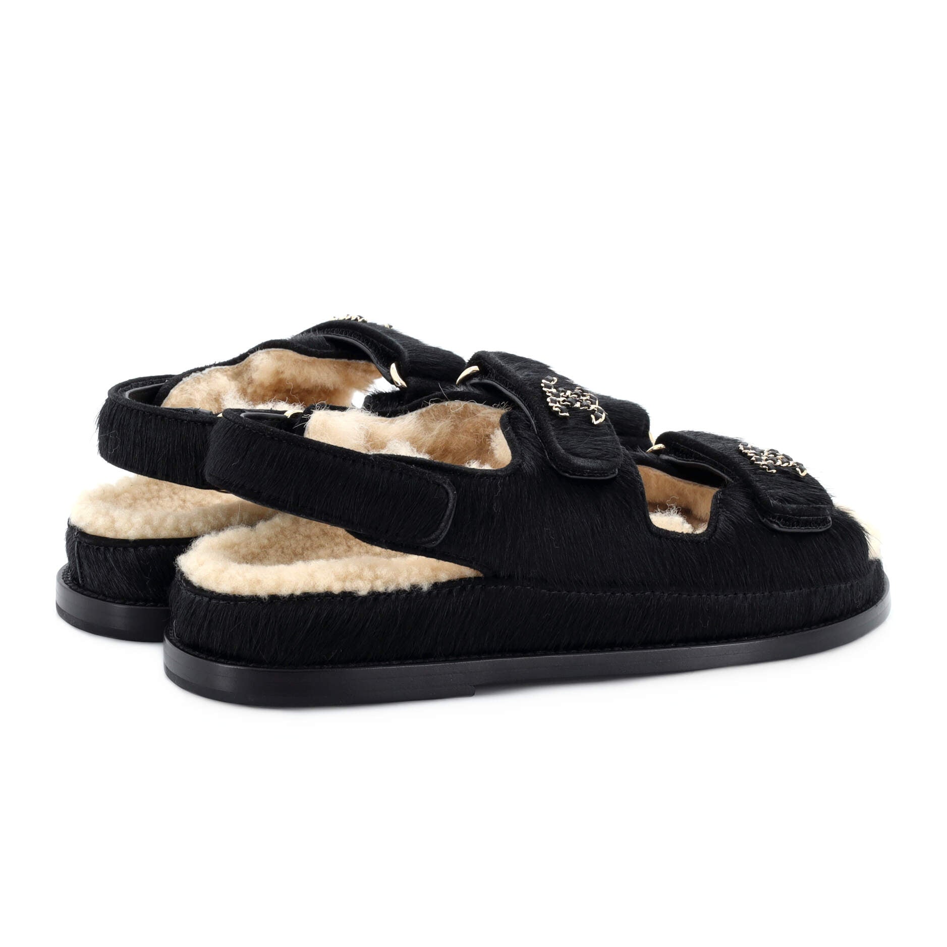 Women's Velcro Dad Sandals Calf Hair and Shearling