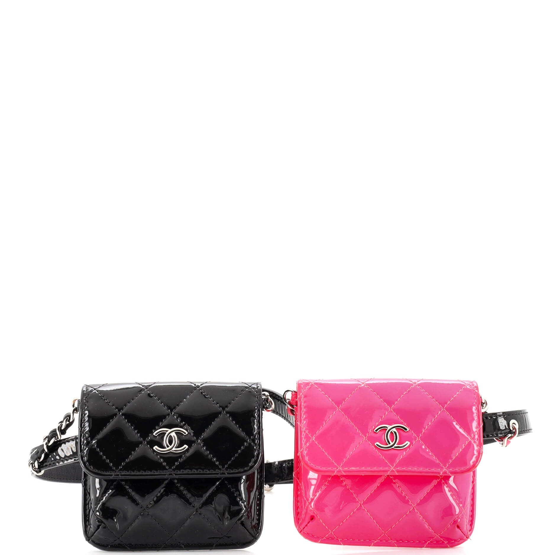 CC Double Chain Waist Bag Quilted Patent Mini