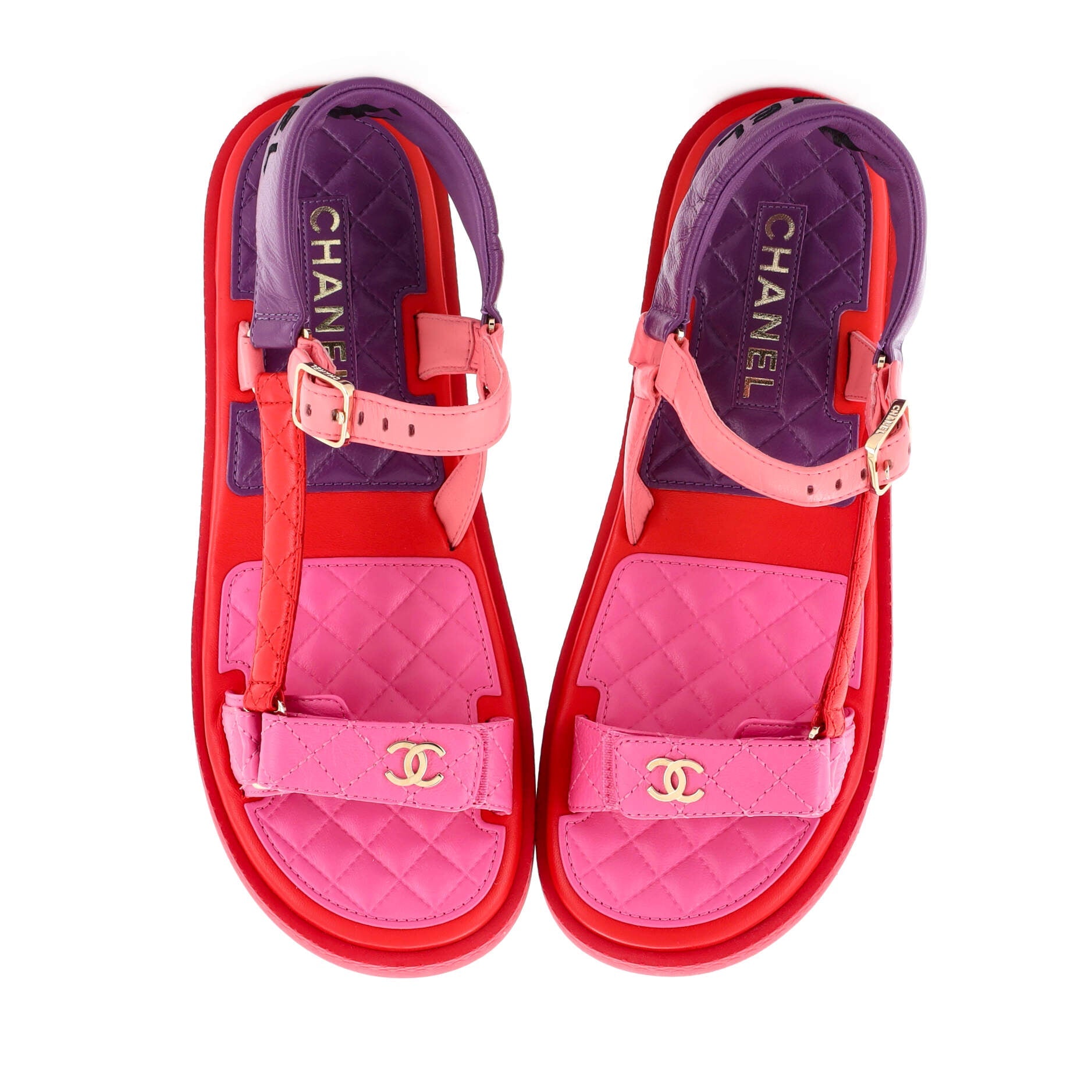 Women's CC Logo Strappy Slingback Platform Sandals Quilted Leather