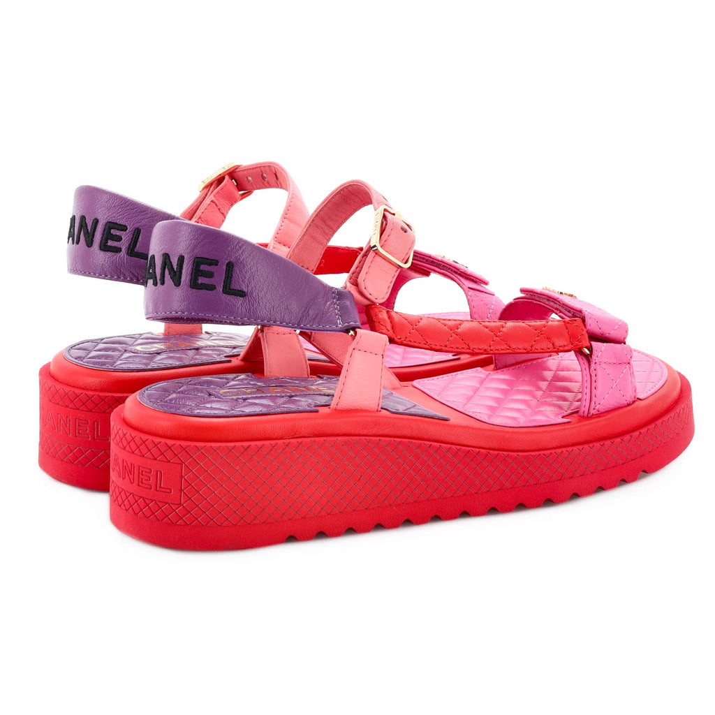 Women's CC Logo Strappy Slingback Platform Sandals Quilted Leather