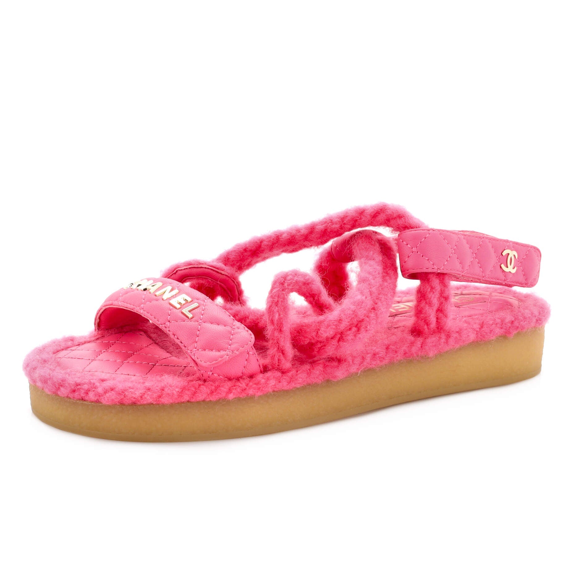 Women's Cord Velcro Dad Sandals Quilted Leather and Cork
