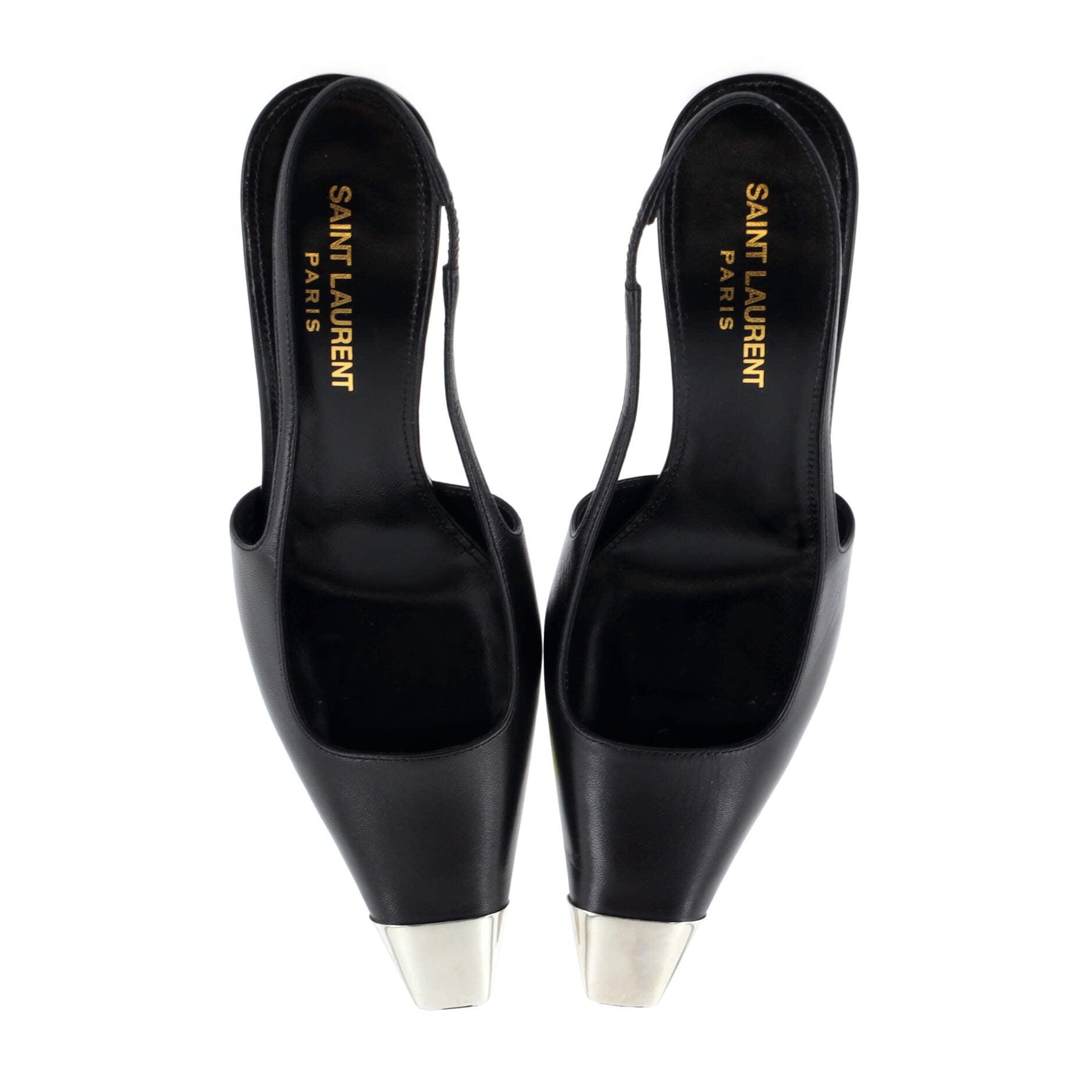 Women's Blade Square Cap Toe Slingback Pumps Leather with Metal 90