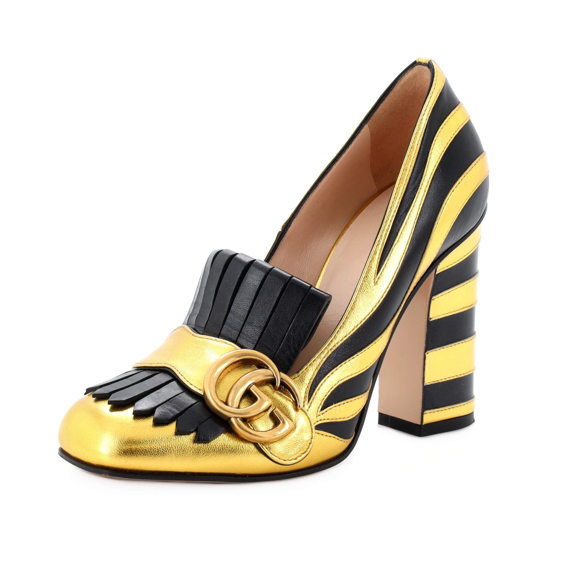 Women's GG Marmont Zebra Fringed Pump Leather