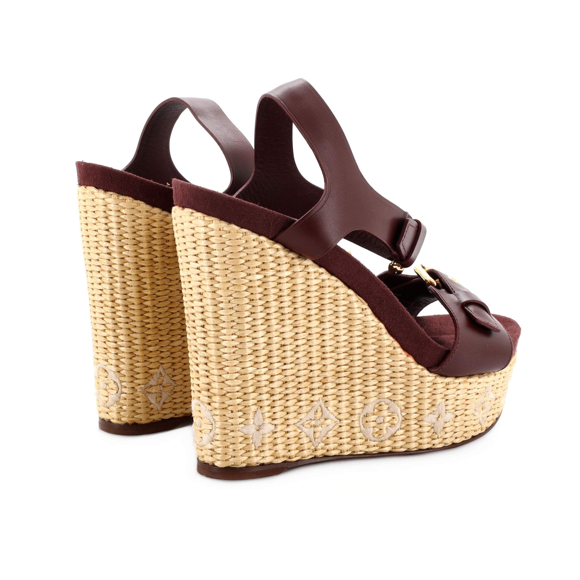 Women's Buckle Wedge Espadrille Sandals Leather