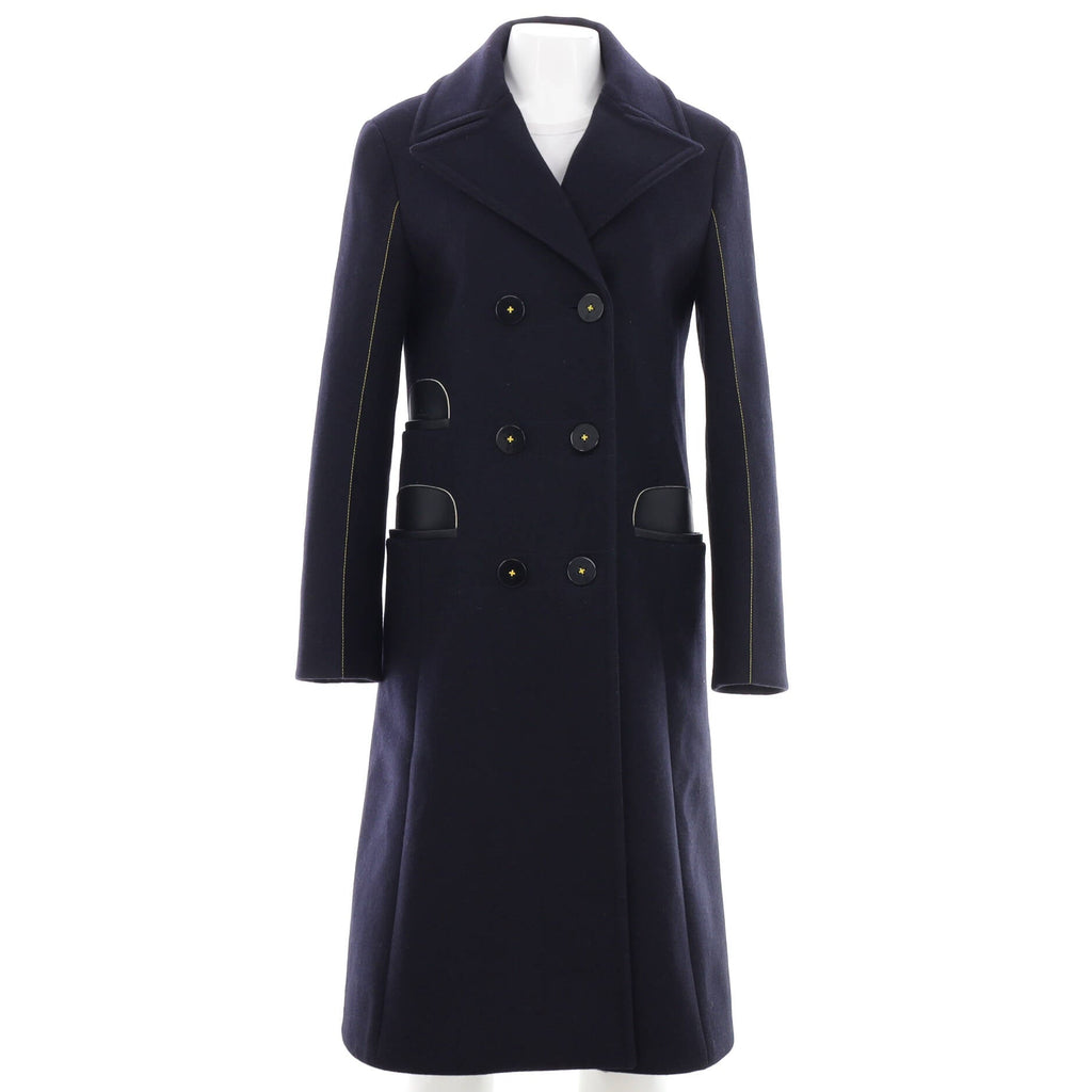 Women's Double Breasted Coat Wool Blend with Leather
