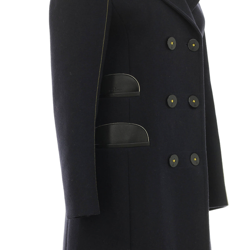 Women's Double Breasted Coat Wool Blend with Leather