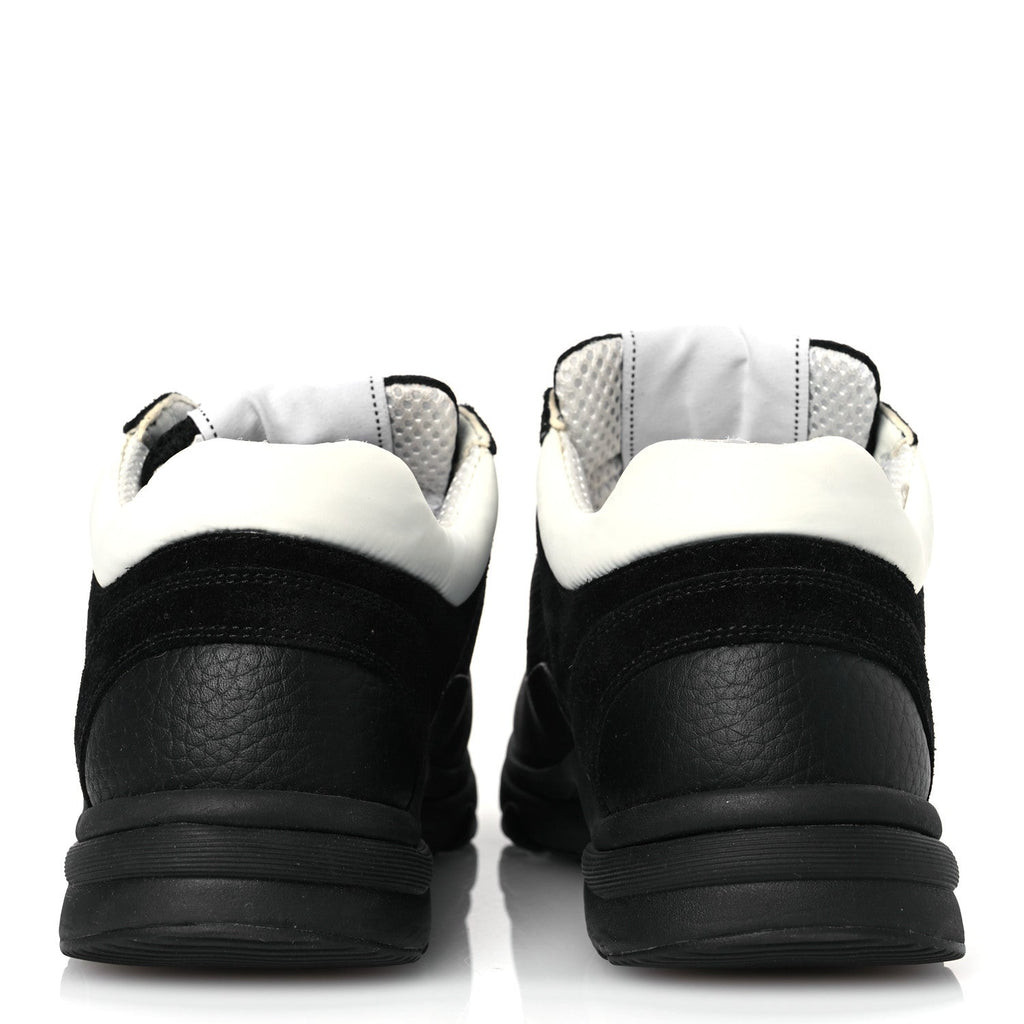 Mesh Suede Grained Calfskin Womens CC Sneakers 37 Black White