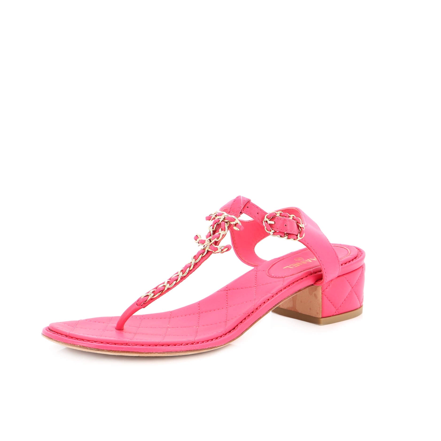 Women's CC Chain T-Strap Sandals Quilted Leather