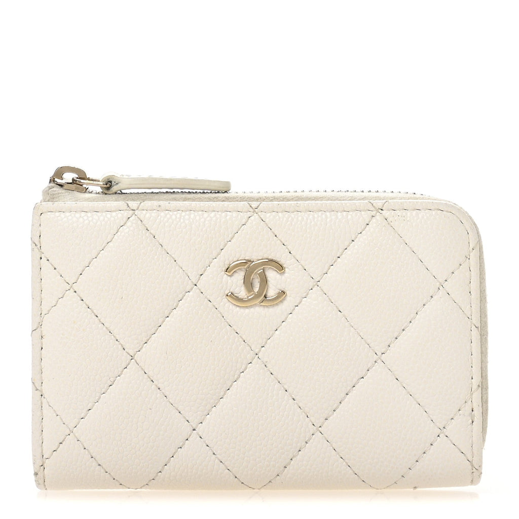 Caviar Quilted Zipped Key Holder Case White